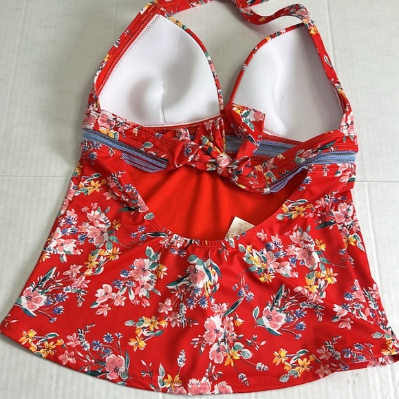 Jessica Simpson Chantilly Halter Red Floral Swim Tankini Top NWT Size Large - Picture 6 of 11